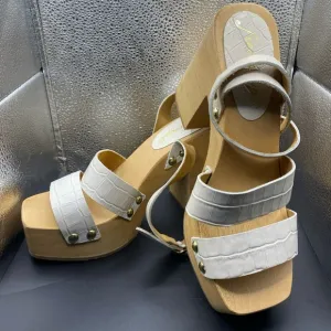 Free People Mallory Sandal Clog Croc Leather Wood Platform White Ivory 38/8