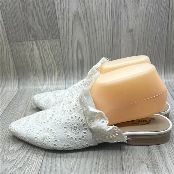 Free People White  Eyelet Slides Mules