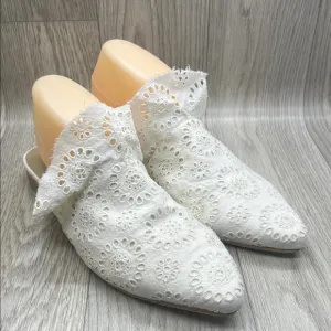 Free People White  Eyelet Slides Mules