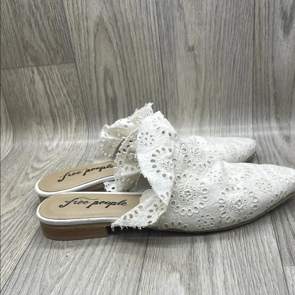 Free People White  Eyelet Slides Mules