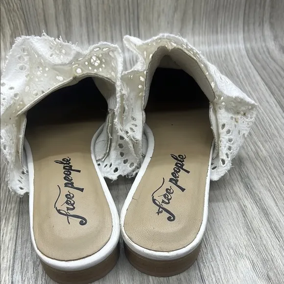 Free People White  Eyelet Slides Mules