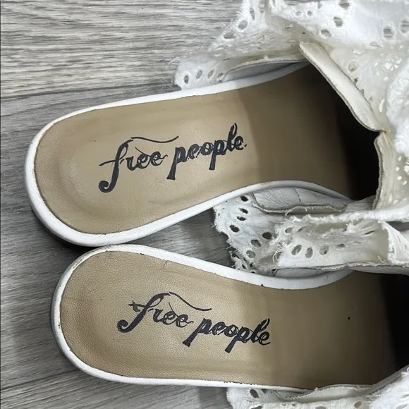 Free People White  Eyelet Slides Mules