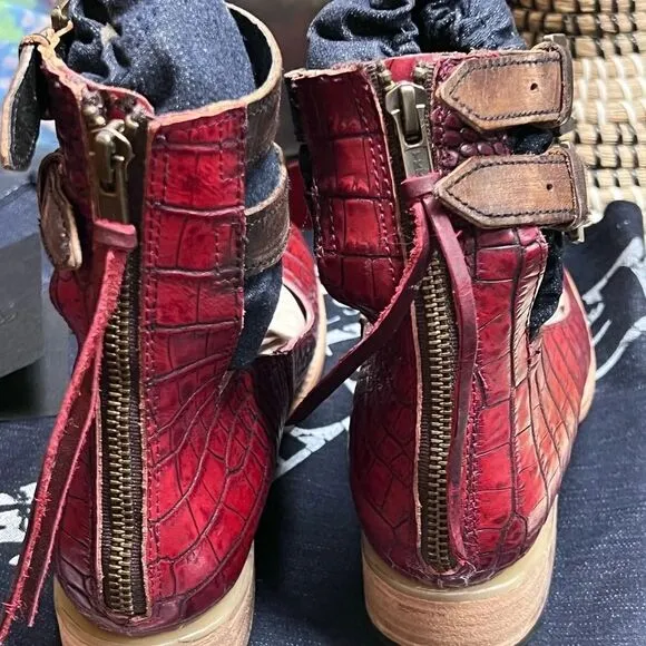 FREEBIRD BY STEVEN Maribel Red Crocodile Mary Jane’s  Ankle Straps Shoes Size 8
