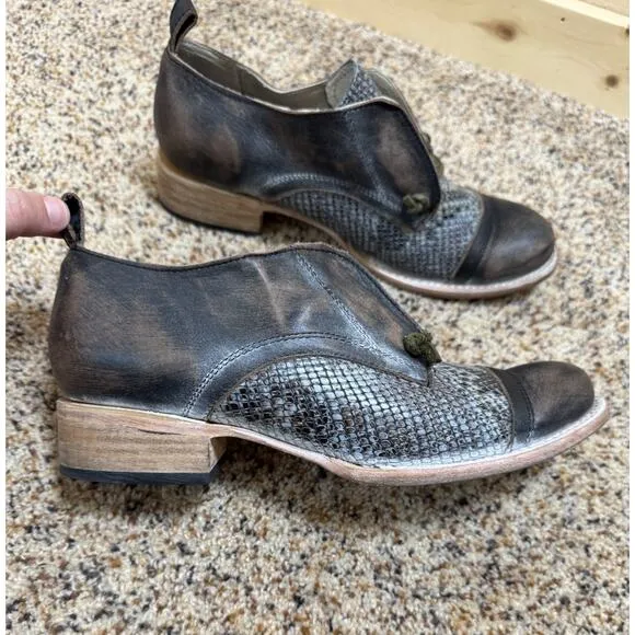 Freebird Mabel Shoes Oxford Multi Leather Brown/Black Grey Snake size 10