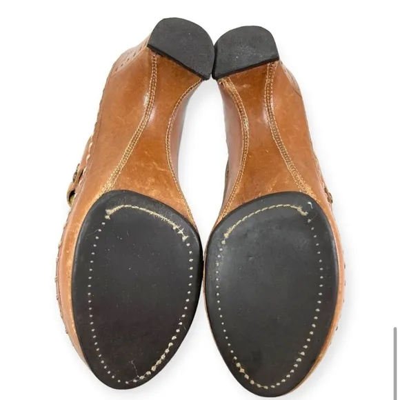 Frye Charlotte Harness Studded Cognac Leather Mules Clog Buckle Shoes Tan Size 6