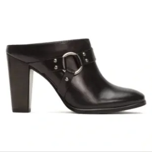 FRYE Laurie Harness Black Leather High Heel Mules Size 8.5