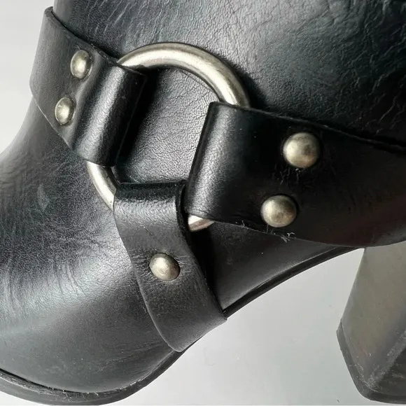 FRYE Laurie Harness Black Leather High Heel Mules Size 8.5