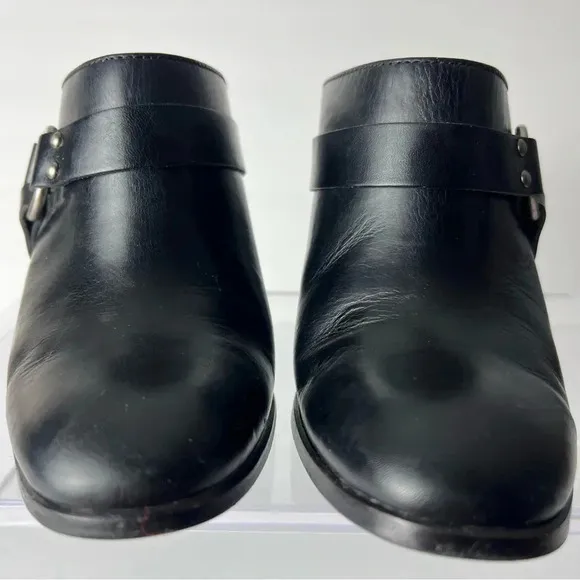 FRYE Laurie Harness Black Leather High Heel Mules Size 8.5