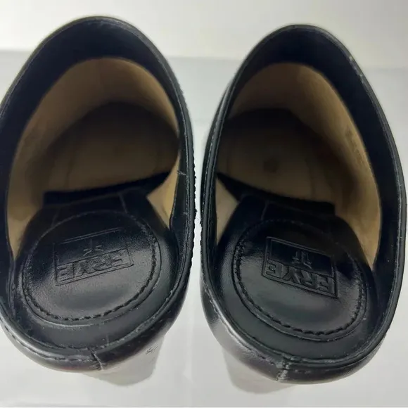 FRYE Laurie Harness Black Leather High Heel Mules Size 8.5
