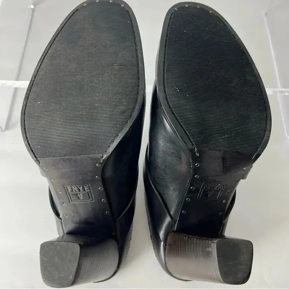 FRYE Laurie Harness Black Leather High Heel Mules Size 8.5