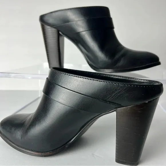 FRYE Laurie Harness Black Leather High Heel Mules Size 8.5