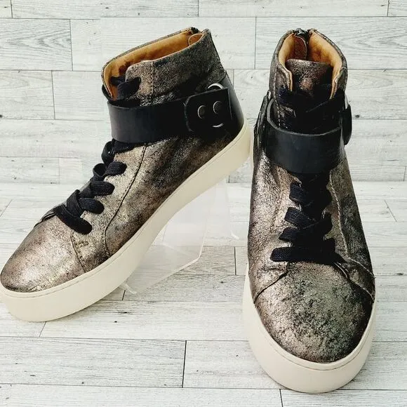 Frye Lena Lace-Up Harness High Top Fashion Sneaker Gunmetal Size 7