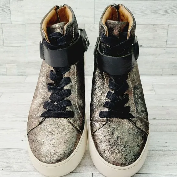 Frye Lena Lace-Up Harness High Top Fashion Sneaker Gunmetal Size 7