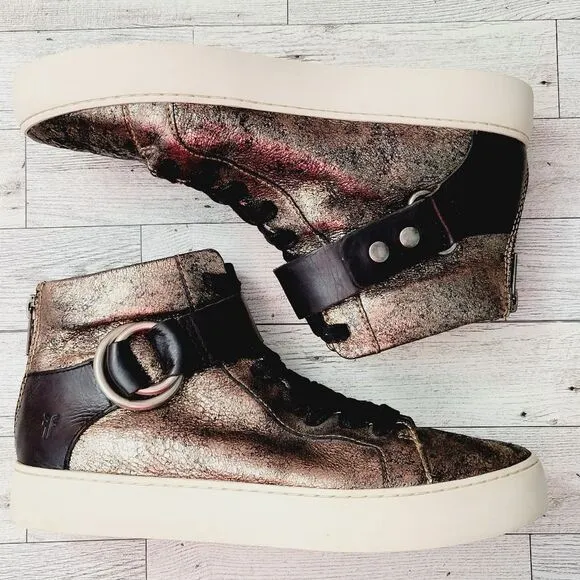 Frye Lena Lace-Up Harness High Top Fashion Sneaker Gunmetal Size 7
