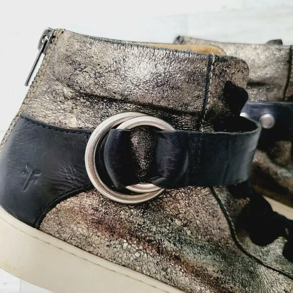 Frye Lena Lace-Up Harness High Top Fashion Sneaker Gunmetal Size 7