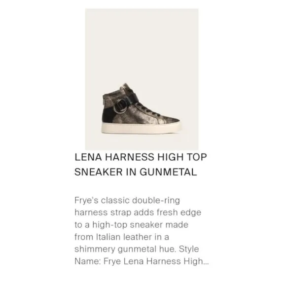 Frye Lena Lace-Up Harness High Top Fashion Sneaker Gunmetal Size 7