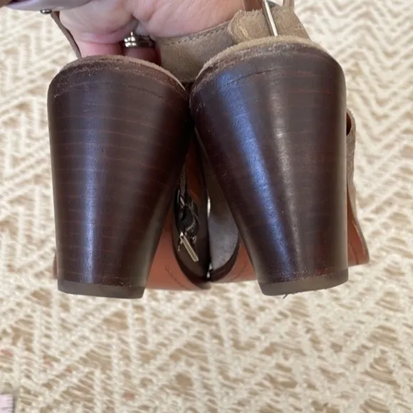FRYE size 9 suede leather shoes, open toe booties