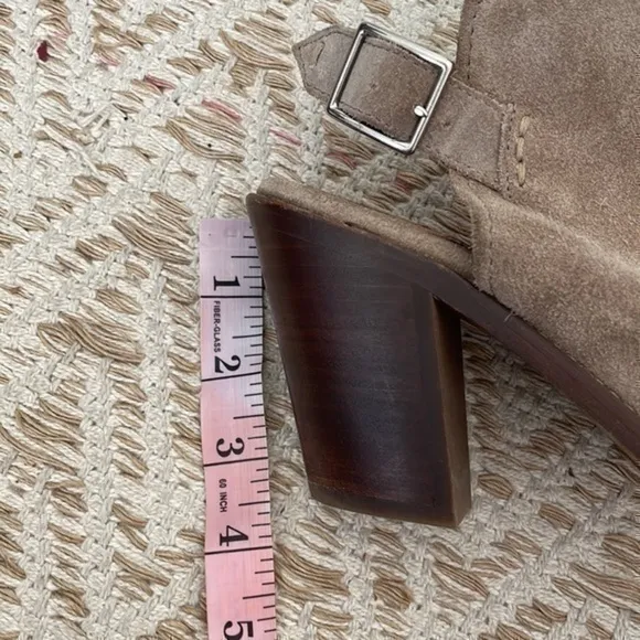 FRYE size 9 suede leather shoes, open toe booties