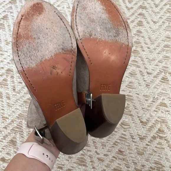 FRYE size 9 suede leather shoes, open toe booties