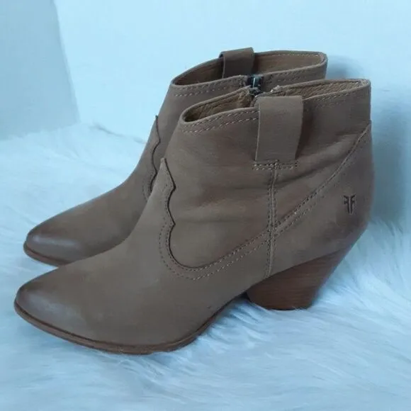 FRYE Women's 7M Tan Zip Leather Heel Ankle Boot