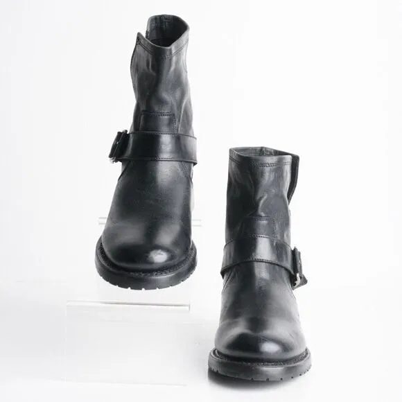 Frye Womens Natalie Engineer Black Leather Bootie Mid-Calf Boots US 6.5 EU 37
