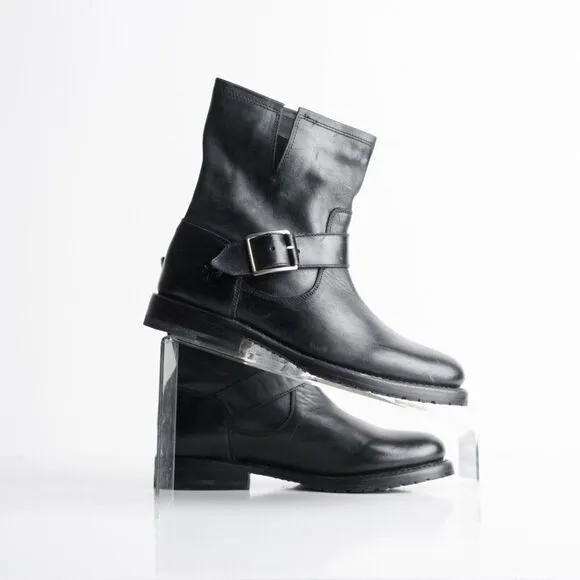 Frye Womens Natalie Engineer Black Leather Bootie Mid-Calf Boots US 6.5 EU 37