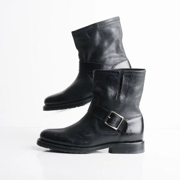 Frye Womens Natalie Engineer Black Leather Bootie Mid-Calf Boots US 6.5 EU 37