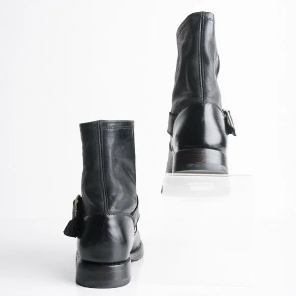 Frye Womens Natalie Engineer Black Leather Bootie Mid-Calf Boots US 6.5 EU 37