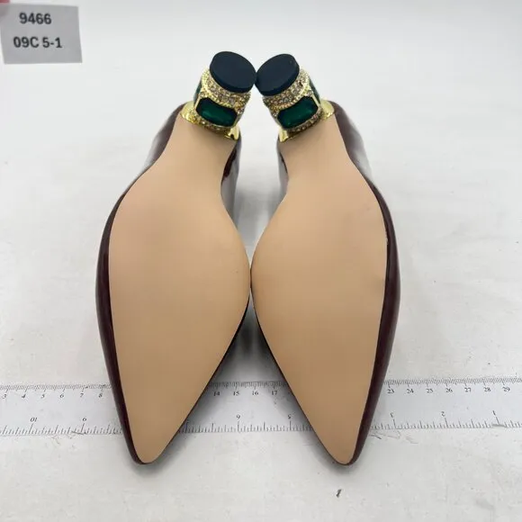 FSJ Wine Bridal Pointed Toe Chunky Low Heel Crystal Pumps Slip on Wedding Shoes