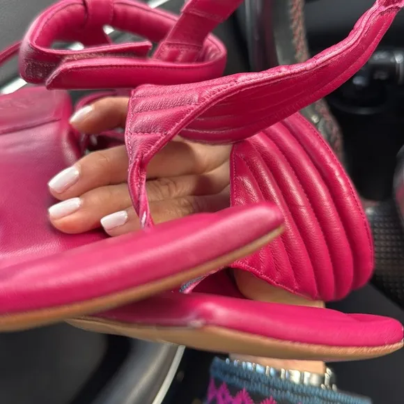 Gia Borghini Women's Pink Leather Ankle-wrap Sandal Shoes Size 38