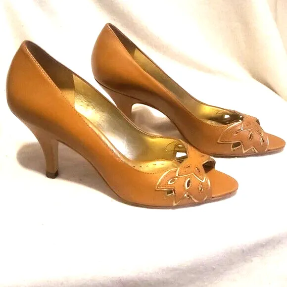 GIANNI BINI LEATHER w GOLD trim Open Toe PUMPS BRAND NEW, DILLARD'S Sz 6M