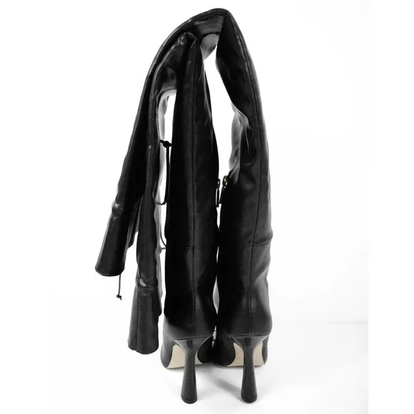 Good American Black Faux Leather Thigh High Over the Knee Heel Boots Women 5.5