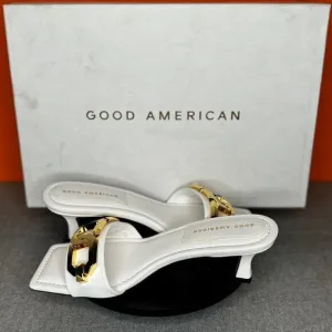 Good American White Mule Gold Chain Kitten Heel Size 7.5 NEW WITH BOX