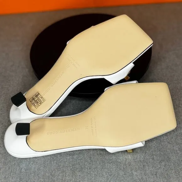 Good American White Mule Gold Chain Kitten Heel Size 7.5 NEW WITH BOX