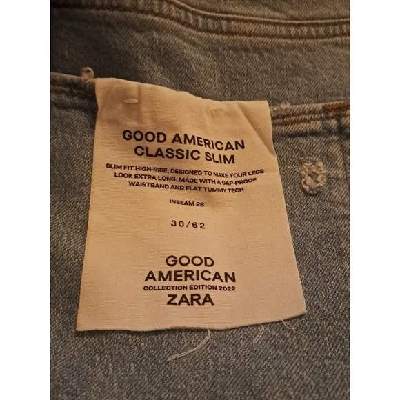 Good American x Zara Special Edition 2022 Distressed Slim High Rise  SZ Plus 30