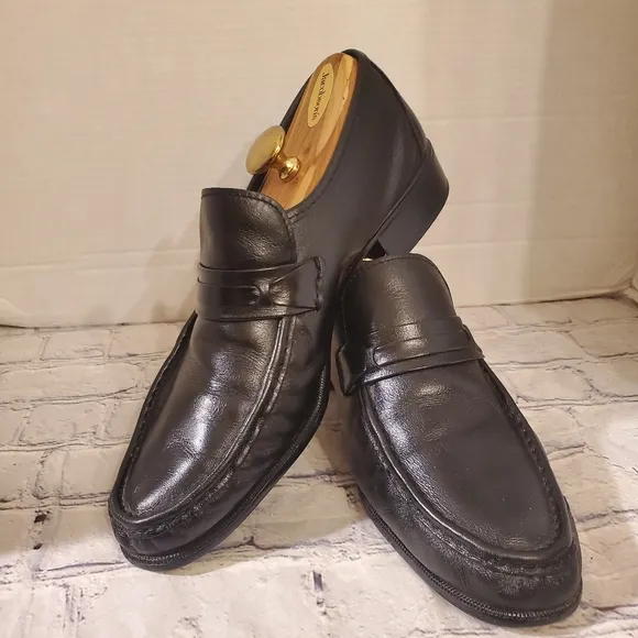 GRENSON MEN'S SLIP-ON LOAFERS BLACK ALL LEATHER OUTSOLE UPPER  LINING SIZE 11
