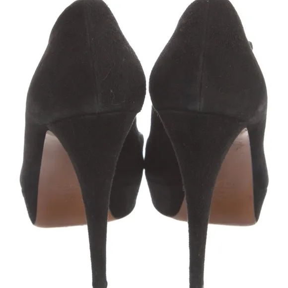 Gucci Black Suede Platform Stiletto  T-Strap High Heel Shoes IT 37