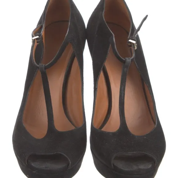 Gucci Black Suede Platform Stiletto  T-Strap High Heel Shoes IT 37