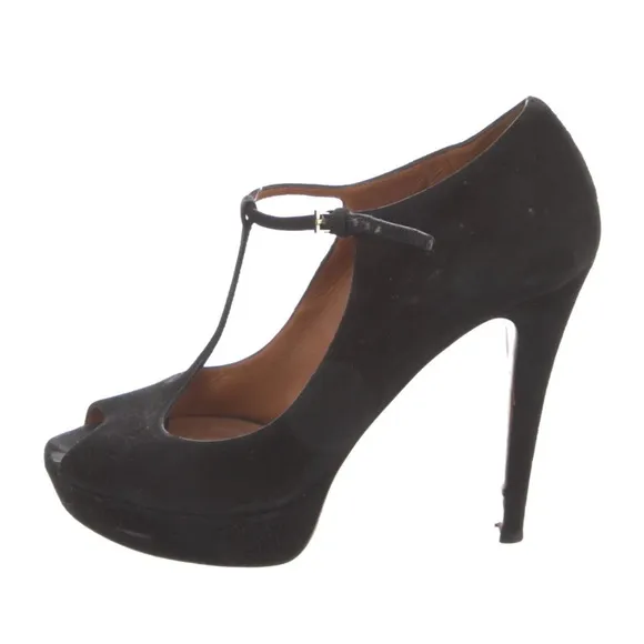 Gucci Black Suede Platform Stiletto  T-Strap High Heel Shoes IT 37