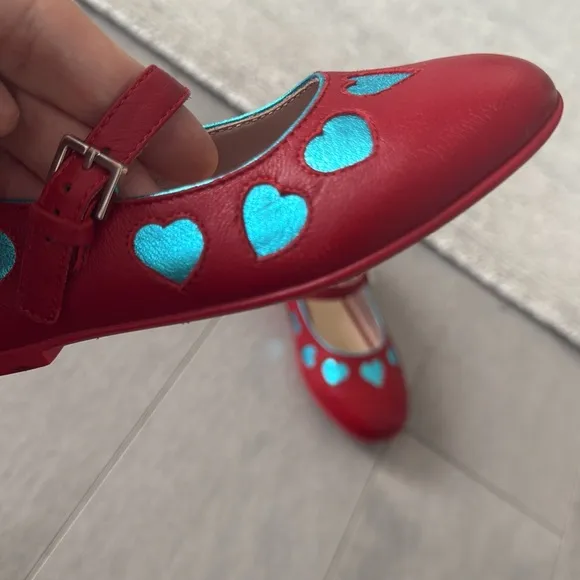 Gucci Kids Leather Red Shoes With Blue Hearts