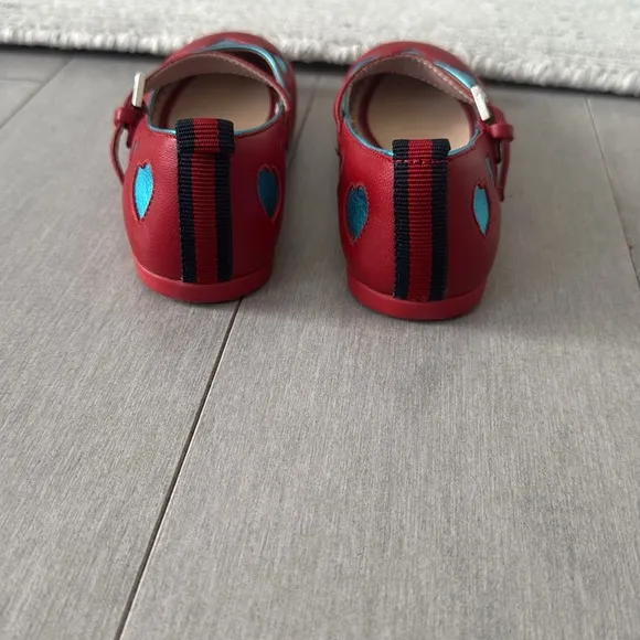 Gucci Kids Leather Red Shoes With Blue Hearts