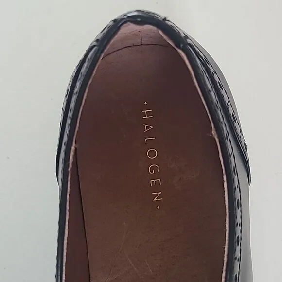Halogen Monk Strap Oxford Shoes Black Leather Cap Toe Platform Women's Size 7M