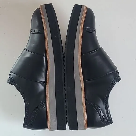 Halogen Monk Strap Oxford Shoes Black Leather Cap Toe Platform Women's Size 7M
