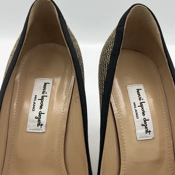 Henri Laporr Dezert high heel shoes gold and black color