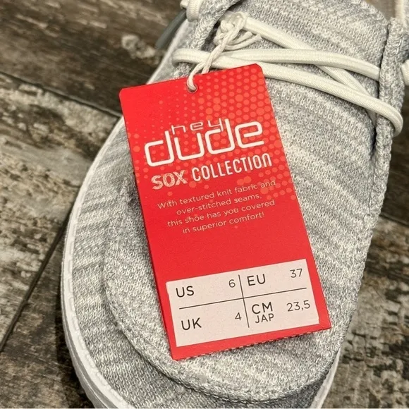 Hey Dude Wendy Sox Slip On Shoes Comfy Glacier Grey Womens Size 6 NWT