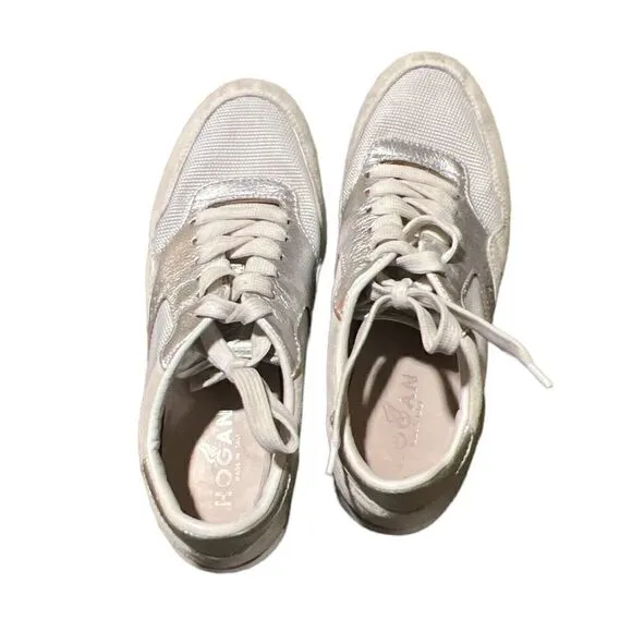 Hogan Silver Suede Sneakers- Size 38=8