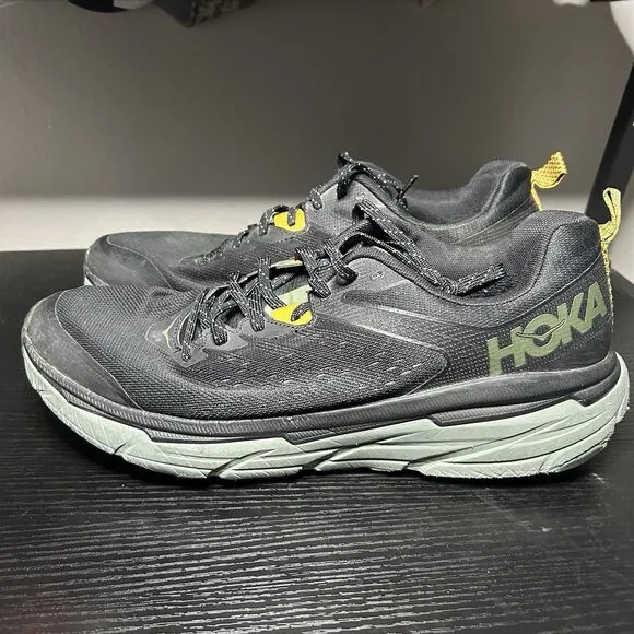 Hoka Mens Size 12 D Challenger ATR 6 Hiking Trail Black Green Shoes Sneakers