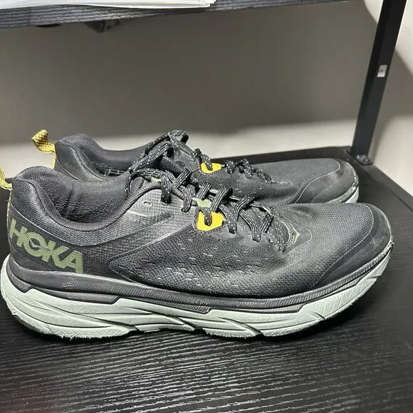 Hoka Mens Size 12 D Challenger ATR 6 Hiking Trail Black Green Shoes Sneakers