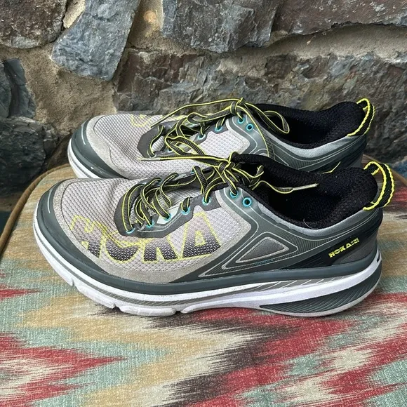 Hoka One One Bondi 4 Men's Running Shoes Size 10 Gray/Yellow