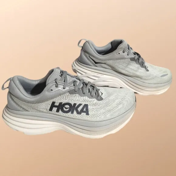 Hoka One One Bondi 8 Grey Running Sneaker Mens 12.5 2E Wide
